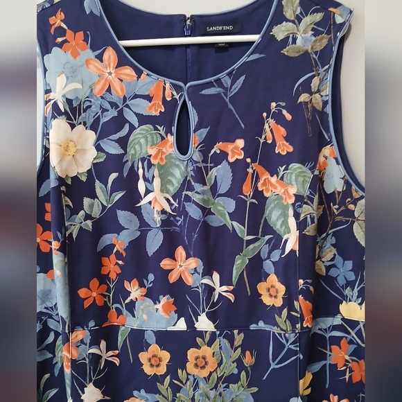 Land's End Floral Sleeveless Dress With Pockets Blue and Orange Womens 22W - Picture 2 of 8